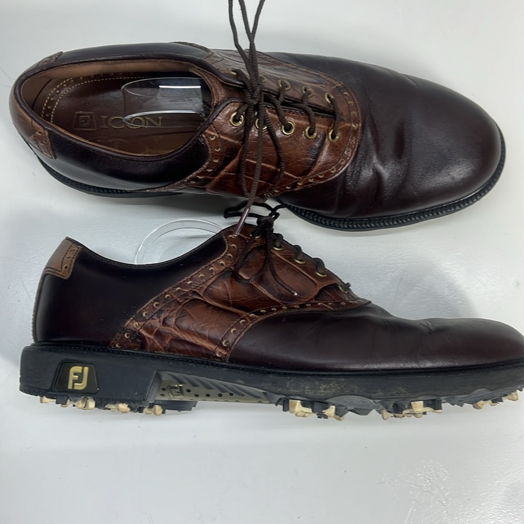 Footjoy Icon Brown & Tan Leather Oxford Style Spike Golf Shoe